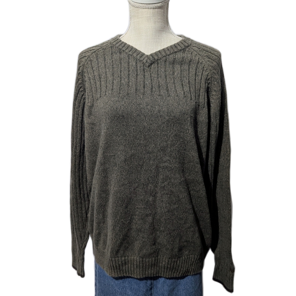 Vintage Columbia Muted Olive Green Brownish V Neck 90s Style Grunge Mens Large